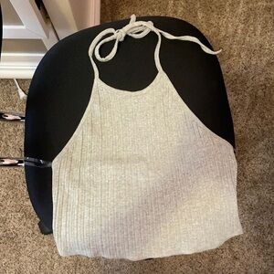 cute grey tie in the back cropped shirt